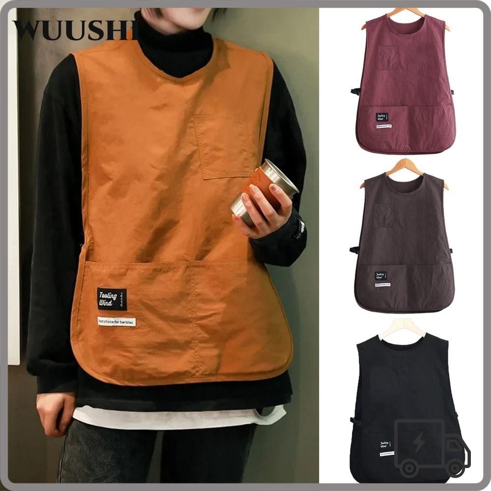 Wushi ผ้ากันเปื้อนกันคราบ, ผ้ากันเปื้อนแขนกันน้ําสไตล์เสื้อกั๊กไนลอน, อุปกรณ์เสื้อผ้าอเนกประสงค์เรียบง่าย Anti Dirty Coffee House Uniform By Cooks Chef และ Server