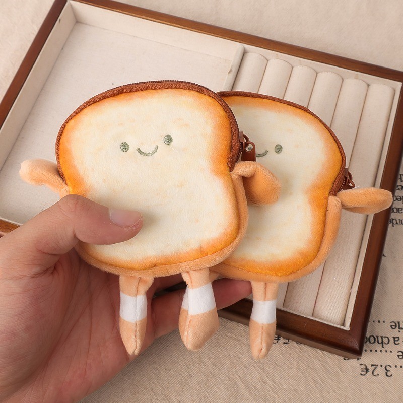 กระเป๋าใส่เหรียญตุ๊กตาขนมปังปิ้งการ์ตูนน่ารัก-ผู้หญิงเปลี่ยนกระเป๋าเงินกระเป๋า-ขนมปังจําลองเหรียญกระเป๋าสตางค์กระเป๋าเก็บ