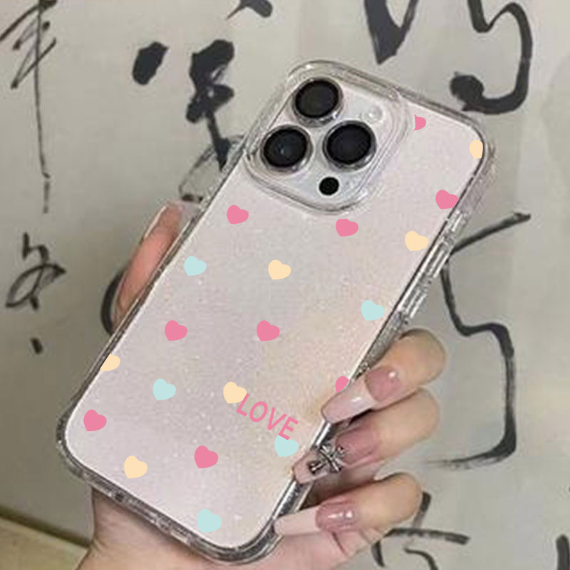 สีใสกากเพชร สำหรับรุ่นไอโฟน 16 7 8plus x xr xsmax 11 14 12 13 15 Pro max 16 Pro เคสไอโฟน11ความรักสี