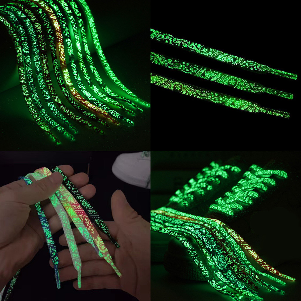 1 คู่ Luminous Splashing Shoelaces Cashew ดอกไม้พิมพ์เชือกผูกรองเท้าสําหรับ Unisex 120/140/160 ซม.เลือก