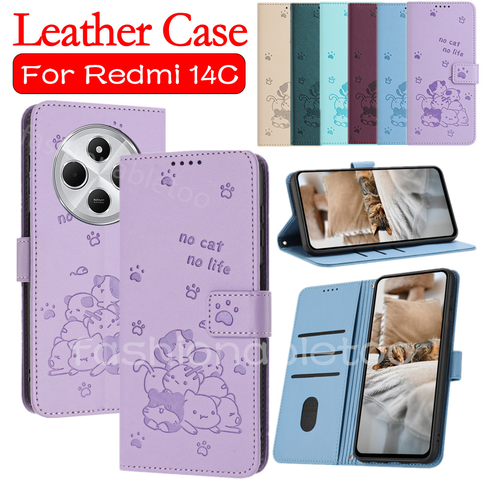 Flip หนังสําหรับ Redmi 14C 13C 14 C 13 C Redmi14C Redmi13C 4G 5G ขาตั้งแม่เหล็กผู้ถือปลอกกันกระแทกฝาหลัง