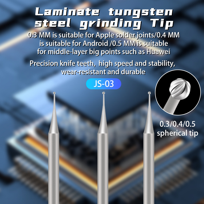 Jitongxue JTX JS-03 ลามิเนตทังสเตนเหล็กหัวเจียรทรงกลมเครื่องมือโทรศัพท์มือถือรูปเข็มเมนบอร์ดบํารุงรักษาหัวเจียร