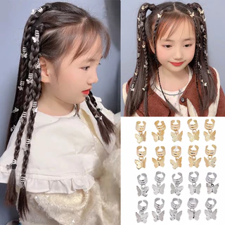 20ชิ้น กิ๊บติดผมเปียโลหะลายสกปรกสำหรับเด็กผู้หญิง กิ๊บติดผมรูปผีเสื้อแสนหวานและประณีต