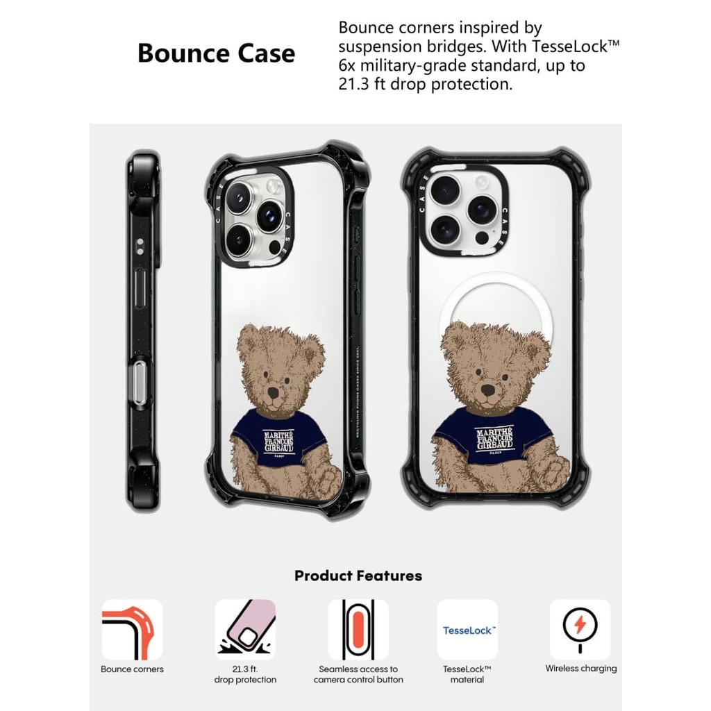 CASECASE X MARITHE + FRANCOIS GIRBAUDMARITHÉ Doodle Bear Case แม่เหล็กดูด Hard อะคริลิคด้านหลังสําหรับ Apple IPhone 14/15/16 Pro Max พร้อมบรรจุภัณฑ์ระดับพรีเมียม