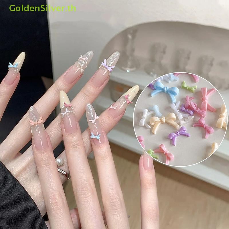 GoldenSilver 50pcs สีสันโบว์เล็บอะไหล่ Charms Bulk Shiny เรซิ่นริบบิ้นเล็บ Rhinestones DIY ฤดูร้อนตกแต่งเล็บอุปกรณ์เสริม TH
