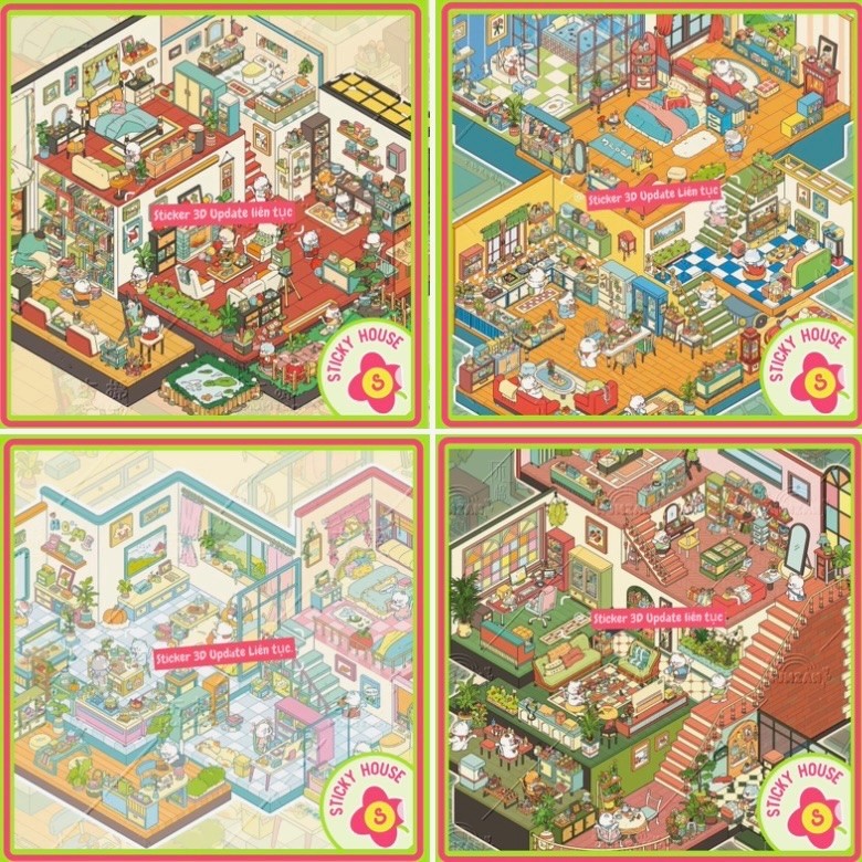 [ด่วน+มีจําหน่ายใน Hanoi] Blue Cat House 3D Sticker 3D Landscape Street, 3D Sticky House Sticker
