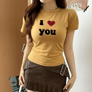G01-04 เสื้อยืดสีดำ แขนสั้นพิมพ์ลายI LOVE YOU สุดน่ารัก แนวเกาหลี หลายไซส์ ผ้านิ่มสวมใส่สบาย ใส่ได้ทุกโอกาส ราคาถูก