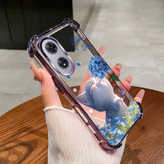 สําหรับ OPPO A58 A78 4G 5G A98 เคสโทรศัพท์ดอกไม้แมวสี่มุมซิลิโคน TPU โปร่งใสนุ่ม XH007