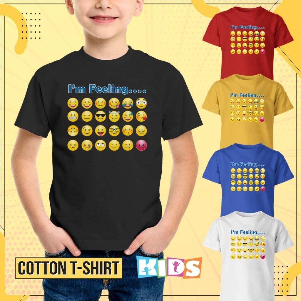 Emoji Icon I'm Feeling Design Children's T-shirt Cotton 100% Boys Girls Short Sleeve เสื้อยืดเด็กพิม