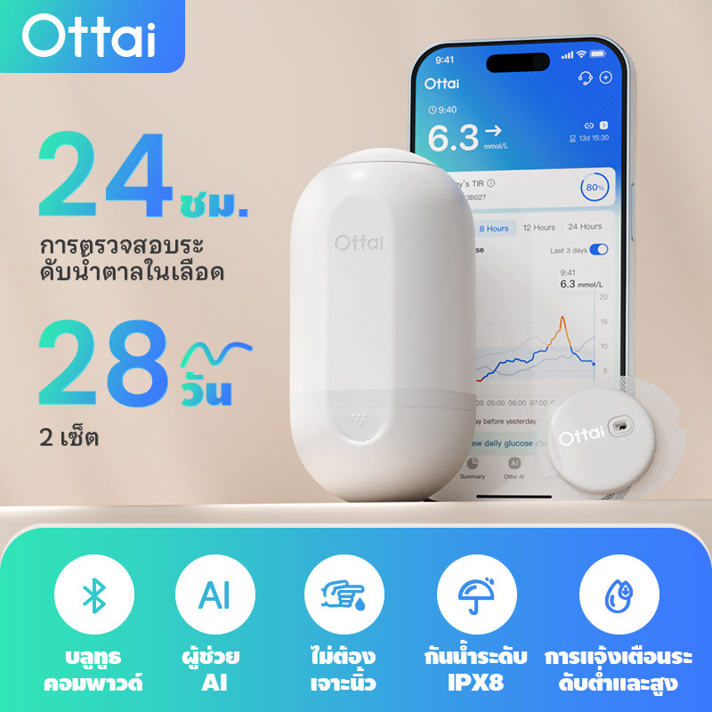 Ottai CGM 2 ทั้งชุด Home Care ระบบตรวจสอบแบบเรียลไทม์ต่อเนื่องสําหรับน้ําตาลในเลือด