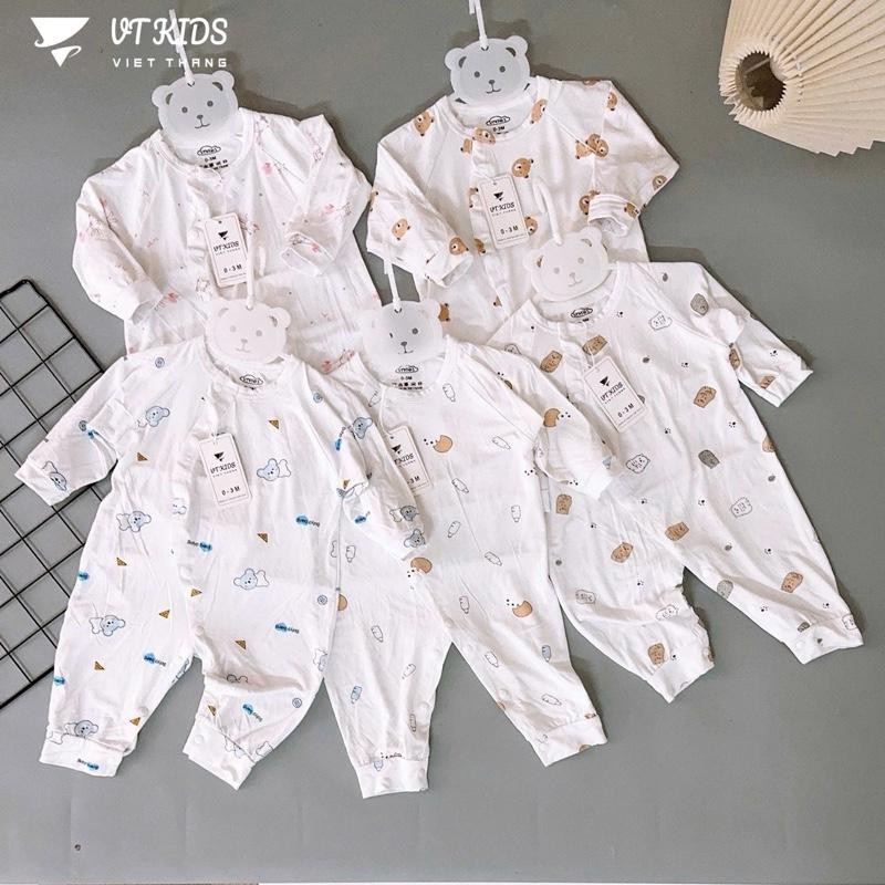VTkids ชุดบอดี้สูทตัวยาวพิมพ์ลายยางยืดสีขาวสําหรับเด็กทารก 0-9m VT.BLTD255