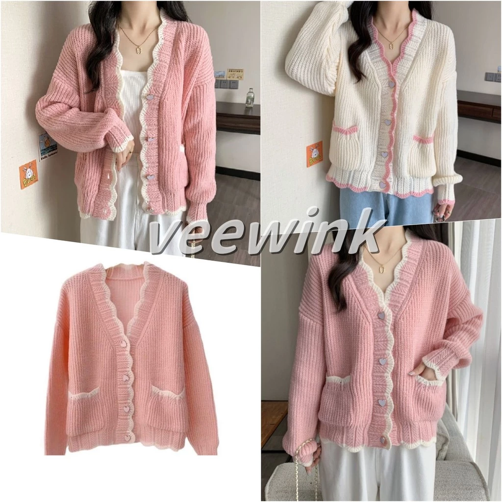Veewink เสื้อสเวตเตอร์สไตล์หวาน สีชมพูนุ่มนวล แขนยาว ใส่สบาย ฮิตตลอดปี ใส่ได้ทุกโอกาส