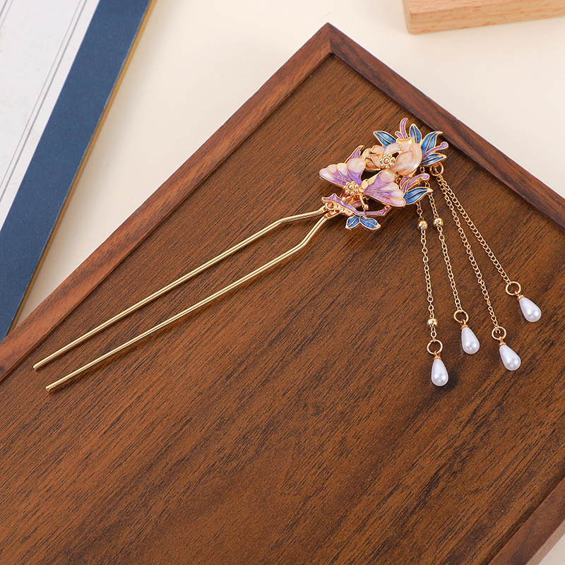 สไตล์โบราณ Hanfu Cheongsam ขั้นตอนเขย่า Burnt Blue Hairpin สไตล์ Tang สไตล์เพลง All-Match อุปกรณ์เสริม Hairpin หญิง Palace สไตล์ Hairpin Headdress - รูปที่ 7