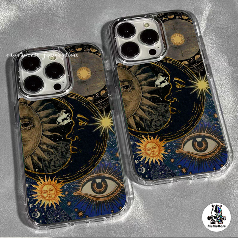 สําหรับ เคสไอโฟน16 เคสนิ่ม For iPhone 11 13 12 14 15 16 Pro 7 8 16 Plus XR X XS Max เคส โปร่งใส ดวงจันทร์และดวงอาทิตย์