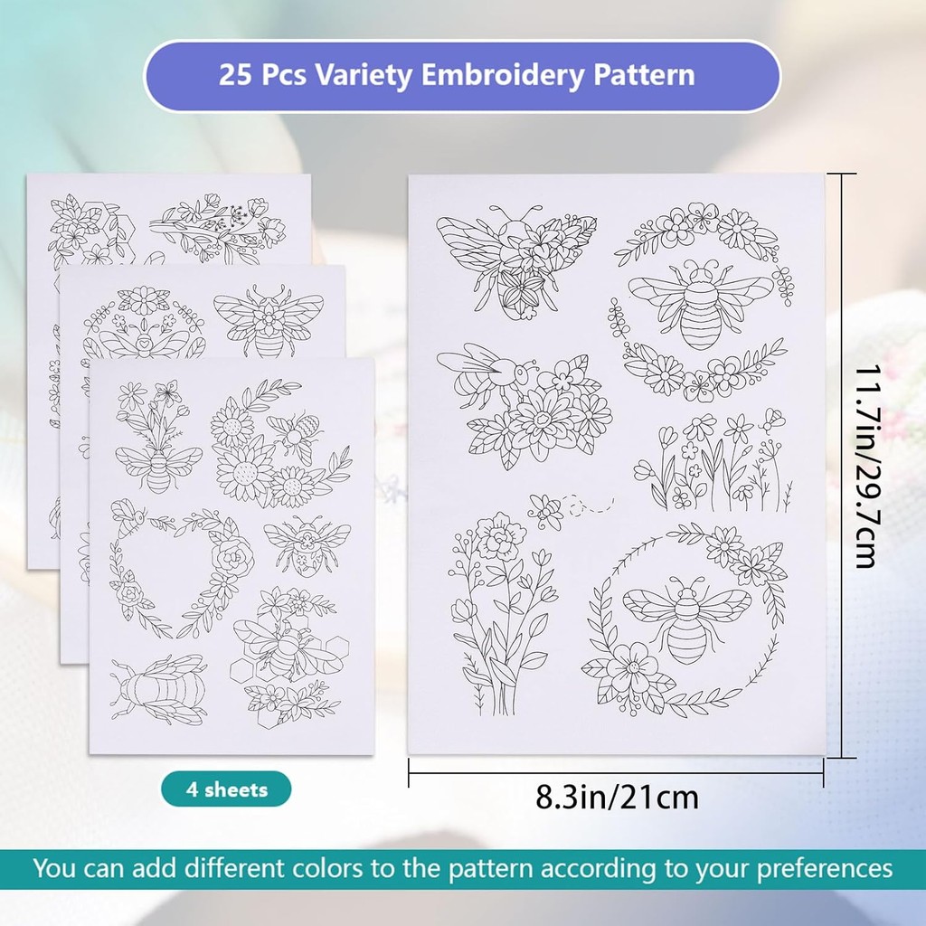 GLOBLELAND 4 แผ่นดอกไม้ Bee ที่ละลายน้ําได้ Stabilizer เย็บปักถักร้อยมือสําหรับ DIY เย็บเย็บปักถักร้