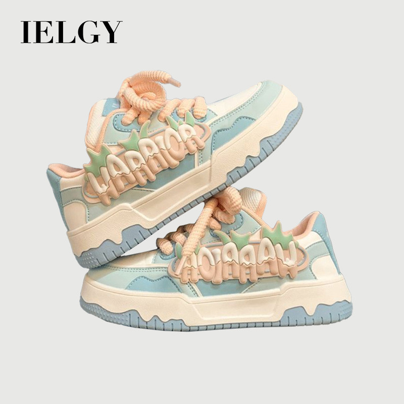 IELGY 2025 ใหม่สีชมพูสีขาวตัวอักษรออกแบบเดิมแพลตฟอร์มรองเท้าผ้าใบลําลองผู้หญิง
