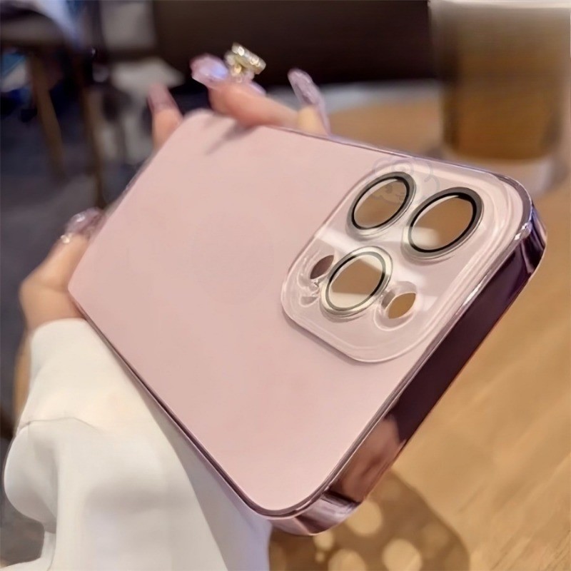 หรูหราElectroplating Frosted Glass AGสําหรับIPhone 11 15 14 12 13 16 Pro Max 14Plusกันกระแทกพร้อมกล้องกระจกHardปกหลัง