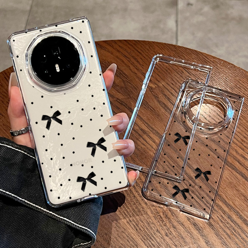 สีดํา Polka Dot Bow เคสโทรศัพท์สําหรับ Honor Magic V5 2025 กันกระแทกโปร่งใสสําหรับ MagicV5 Vs3 V3 V2