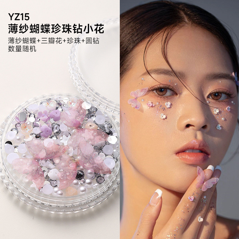 สติกเกอร์ใบหน้าอุปกรณ์เสริมแต่งหน้าเพชรสติกเกอร์ใบหน้าตาแต่งหน้าสดใสเพชรน้ําตาเพชรมุกผีเสื้อเวทีแต่ง