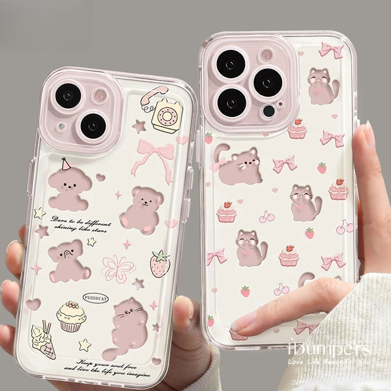 ibumpers เคสไอโฟน น่ารักการ์ตูนสีชมพูรูปแบบเคสโทรศัพท์สําหรับIphone 16 15 14 13 12 11 Pro Max IP 7 8 Plus Iphon X XS XR Xs Max TPUนุ่มกันกระแทกปกหลัง