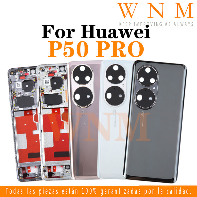 สําหรับ Huawei P50 PRO JAD-AL50 JAD-LX9 JAD-AL00 LCD กรอบด้านหน้า Bezel ฝาหลังแบตเตอรี่ + กรอบกลาง + กล้องกรอบอะไหล่ด้านหลังกรณีฝาครอบแชสซีกลาง + ปุ่ม