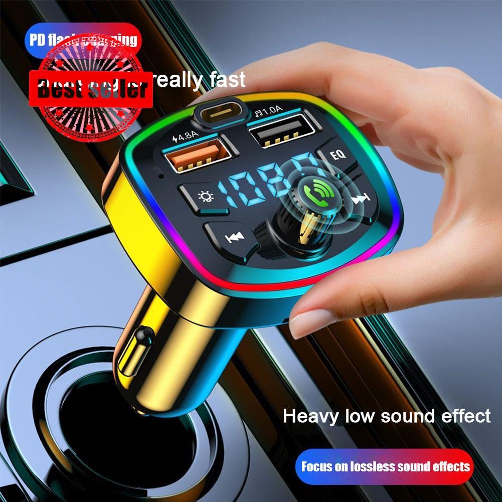 ที่ชาร์จแบตในรถเครื่องส่งสัญญาณ Fm Bluetooth5.0 แฮนด์ฟรี Dual Pd พอร์ต Tf U Usb เครื่องเล่นเพลง Mp3 