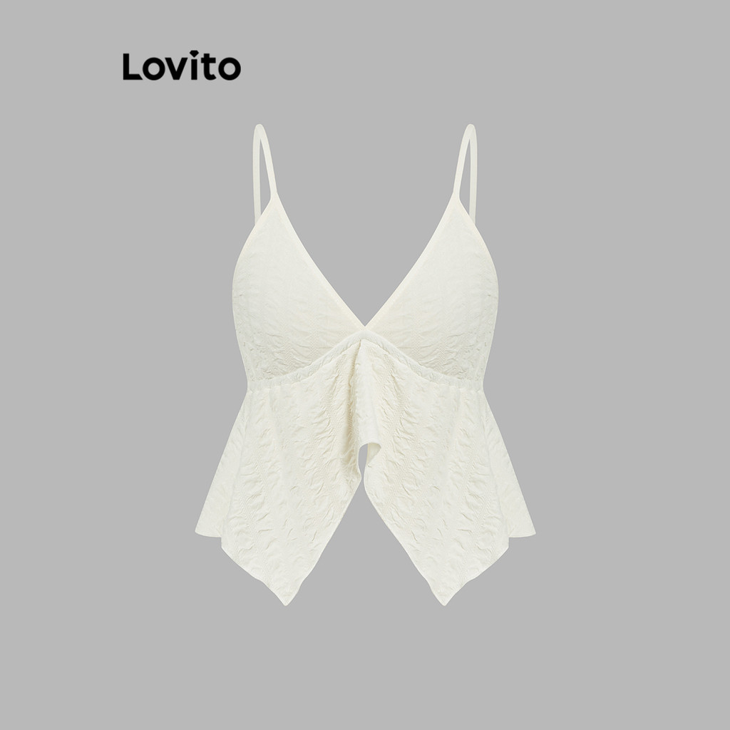 Lovito เสื้อลำลองทรงหลวม คอฮาลเตอร์ เซ็กซี่ ทรงเรียบๆ เสื้อกล้าม 2 in 1 สำหรับผู้หญิง ฤดูร้อน/ฤดูใบไม้ผลิ L114AD131