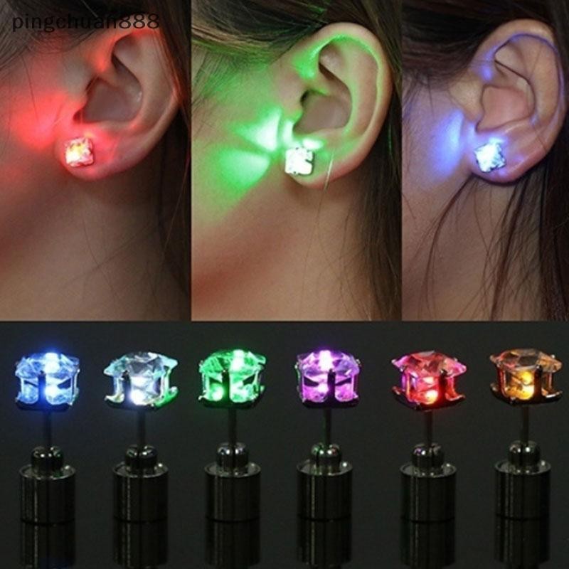 Pingchuan888 1 ชิ้น Party Charm LED ต่างหู Light Up Crown เรืองแสงคริสตัล Ear Drop Stud Nice