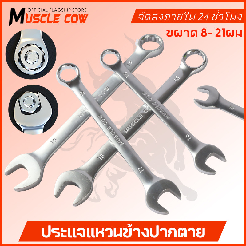 MUSCLE COW ประแจแหวนข้างปากตาย ขนาด 8-21 มม. แหวนข้างปากตาย ประแจรวม ปากตายแหวนข้าง ประแจปากตายข้าง แหวนข้าง ปากตายแหวน