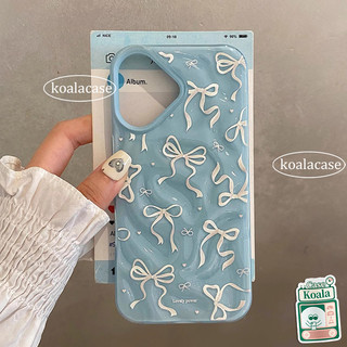 เคสไอโฟน 13 สำหรับ iPhone 13 11 16 15 14 12 Pro Max 15 14 16 6 Plus XR X XS เคสกันน้ำลายคลื่นผูกโบว์ริบบิ้นสีขาวแสนหวาน