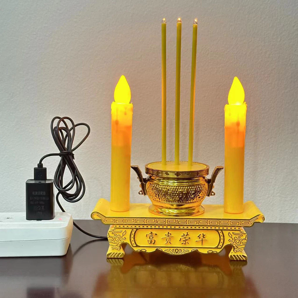 ชุดธูปเทียนไหว้เจ้าled กระถางธูปไฟฟ้า การใช้ปลั๊กไฟและอินเทอร์เฟซ USB ความยาวสายไฟ 1.5 เมตร