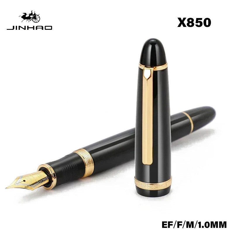 Jinhao X850 Fountain ปากกาสีดําทองคลิปหรูหราปากกาเขียน EF FM Nib โรงเรียนเครื่องเขียนอุปกรณ์