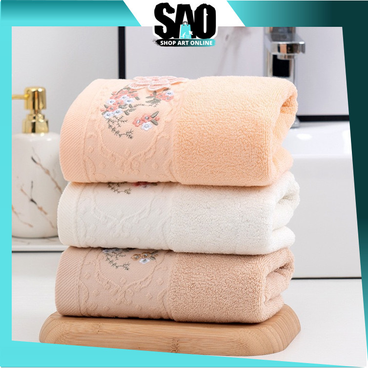 SAO - H6714 Soft Cotton Bath Towel / Soft Towel / Floral Motif Bath Towel / Luxury Premium Cotton To