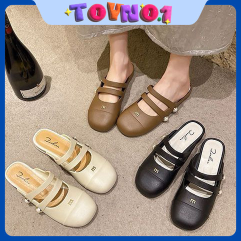 ToyNo.1🧸 พร้อมส่ง🧸"TO-389" รองเท้าแตะสวม เปิดปลาย ดีเทลอะไหล่ M เรียบหรู ใส่สบาย มาใหม่