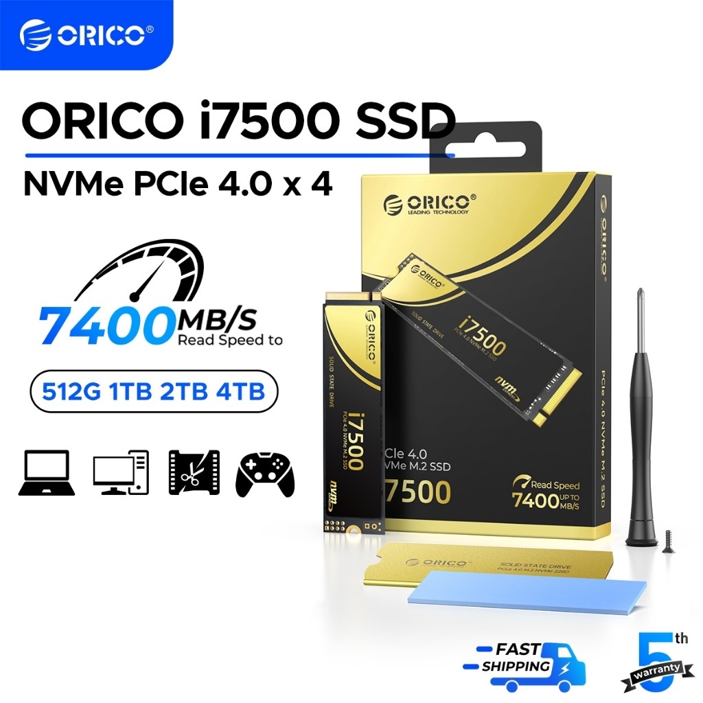 ORICO i7500 PCIe 4.0 M.2 2280 NVME SSD 7400MB/s 1TB 2TB สําหรับนักเล่นเกมผู้สร้าง (i7500)