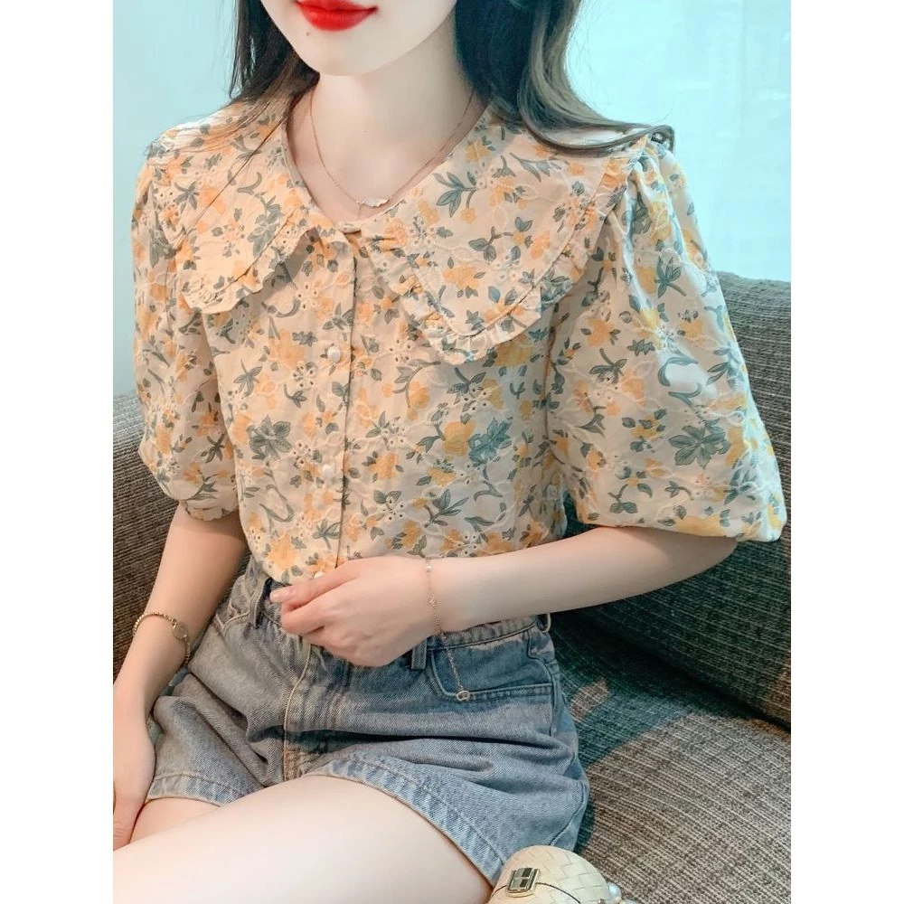เสื้อลายดอกไม้ผู้หญิง ไซส์ S-2XL แขนสั้น ทรงหลวม สไตล์เกาหลี thumbnail 4