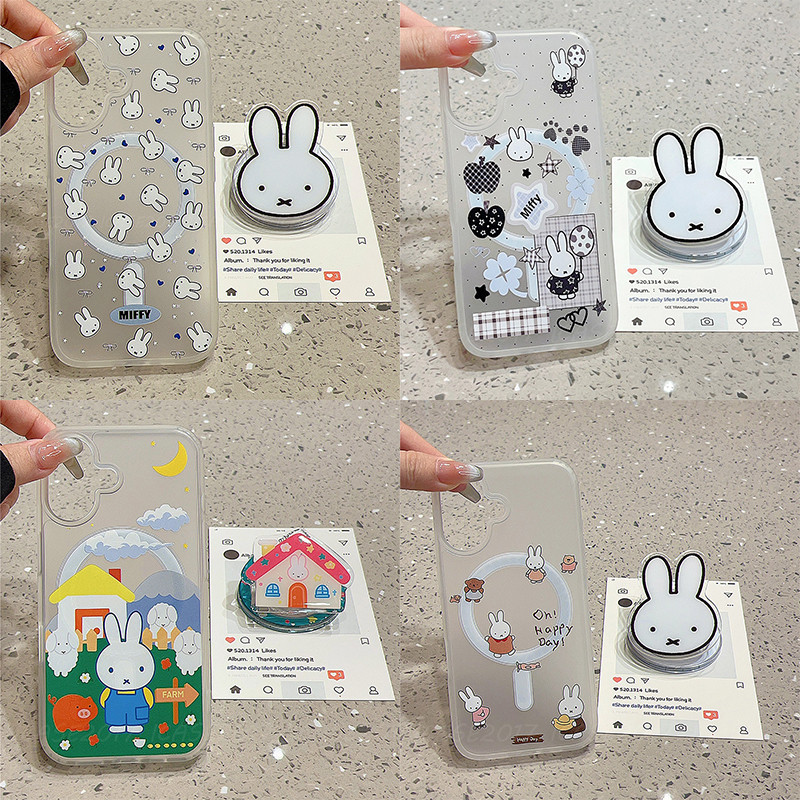Frosted ป้ายกระต่ายน่ารักวงเล็บแม่เหล็ก Samsung A56 A36 A55 A35 S25 edge S24 S23+เคสโทรศัพท์ Ultra FE