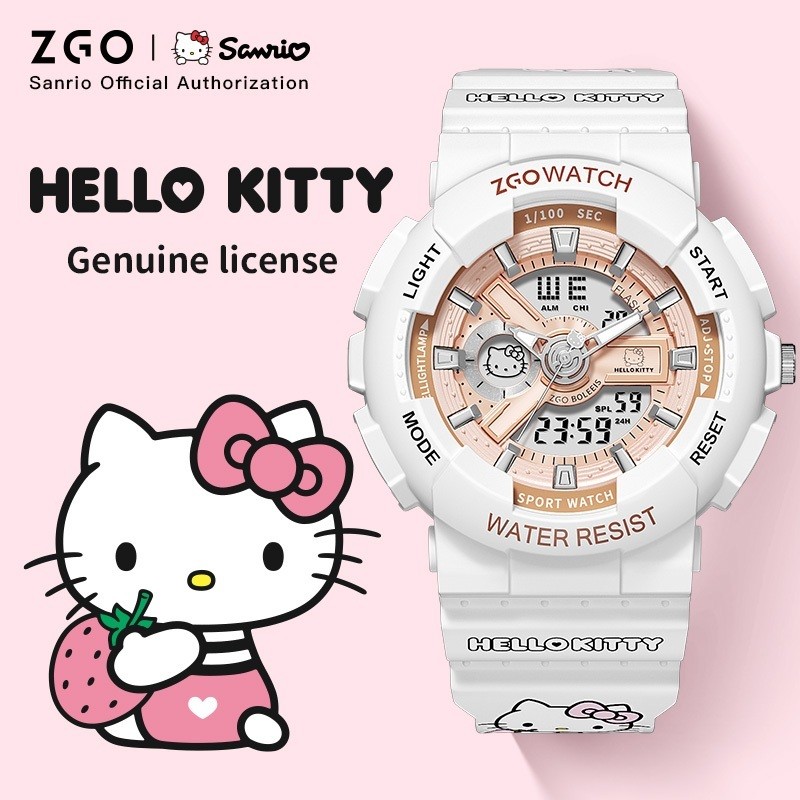 ZGO x Hello Kitty นาฬิกาเด็กสําหรับเด็กผู้หญิงนักเรียนมัธยมต้นนาฬิกาอิเล็กทรอนิกส์มัลติฟังก์ชั่นนาฬิ