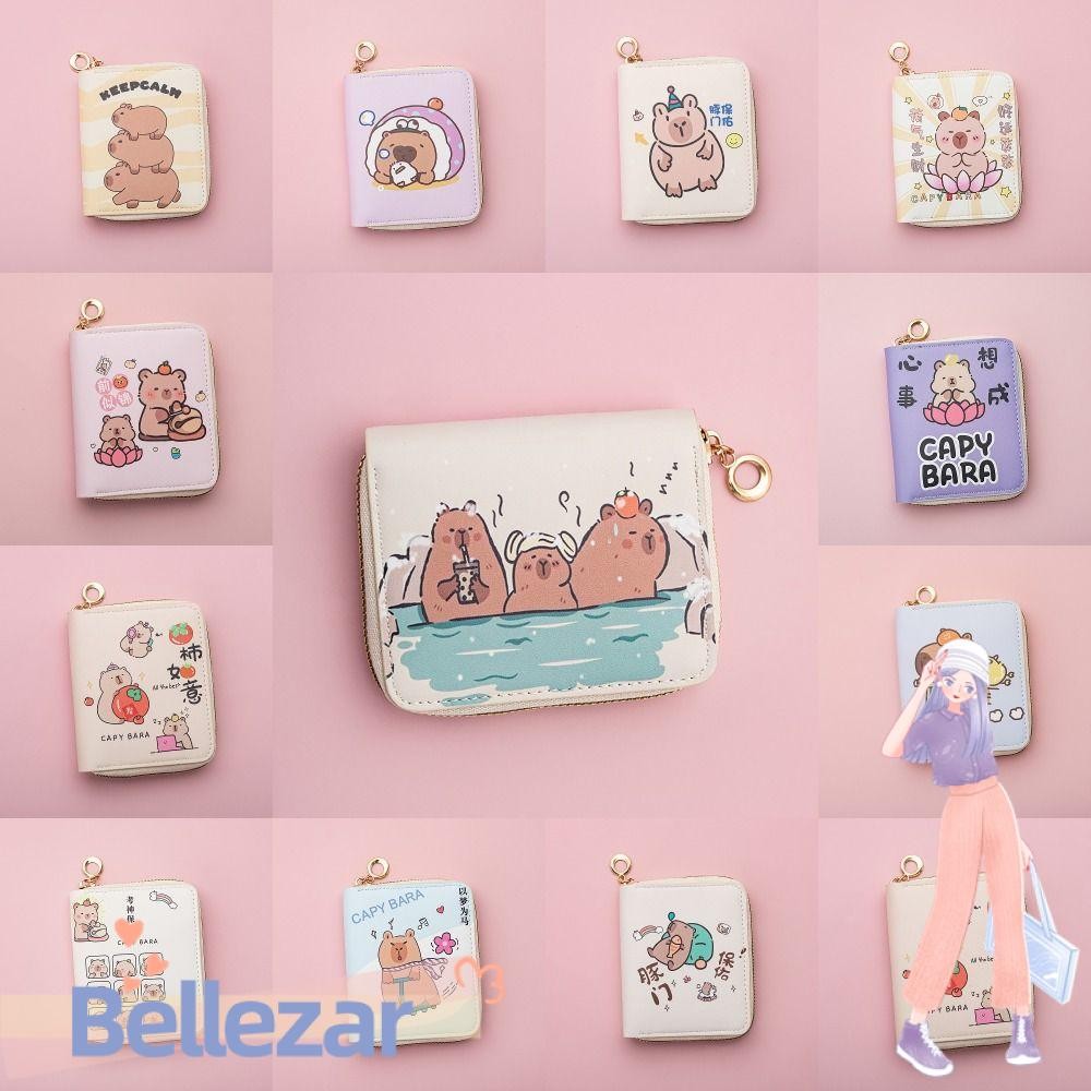BELLEZAR กระเป๋าสตางค์สไตล์ INS Capybara ดีไซน์วินเทจ PU หนัง สำหรับนักเรียนหญิง เป็นของขวัญที่สวยงาม