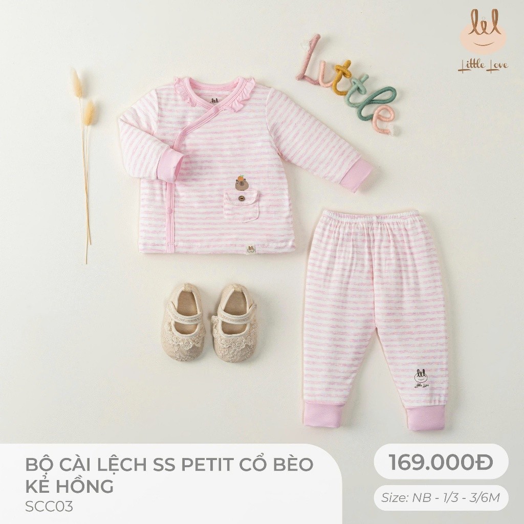 Petit ชุดเด็กแรกเกิดคอปกระบายลายทางสีชมพูสําหรับ il little Love (SCC03)