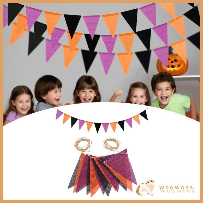 WOW 12 ชิ้นหลากสี Burlap Pennant Garlands แขวนง่ายกลางแจ้งในร่มตกแต่งปาร์ตี้สําหรับวันหยุดฉลอง