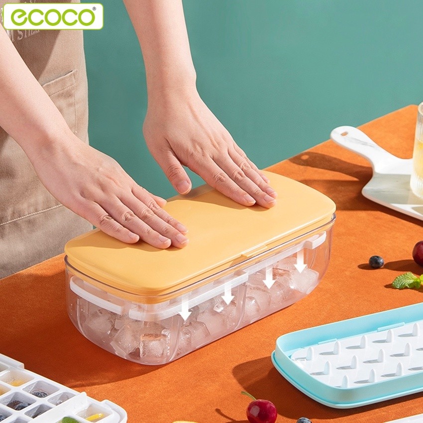 Ecoco ที่ทำน้ำแข็ง ที่ทำน้ำแข็งก้อน แม่พิมพ์ แม่พิมพ์ทำน้ำแข็ง กล่องใส่น้ำแข็ง มีฝาปิด ถาดแม่พิมพ์น้
