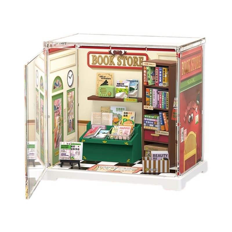 MINISO MINISO MINI MINI Series Gramophone Bookstore Songsong เบเกอรี่ประกอบอาคารบล็อกตกแต่ง