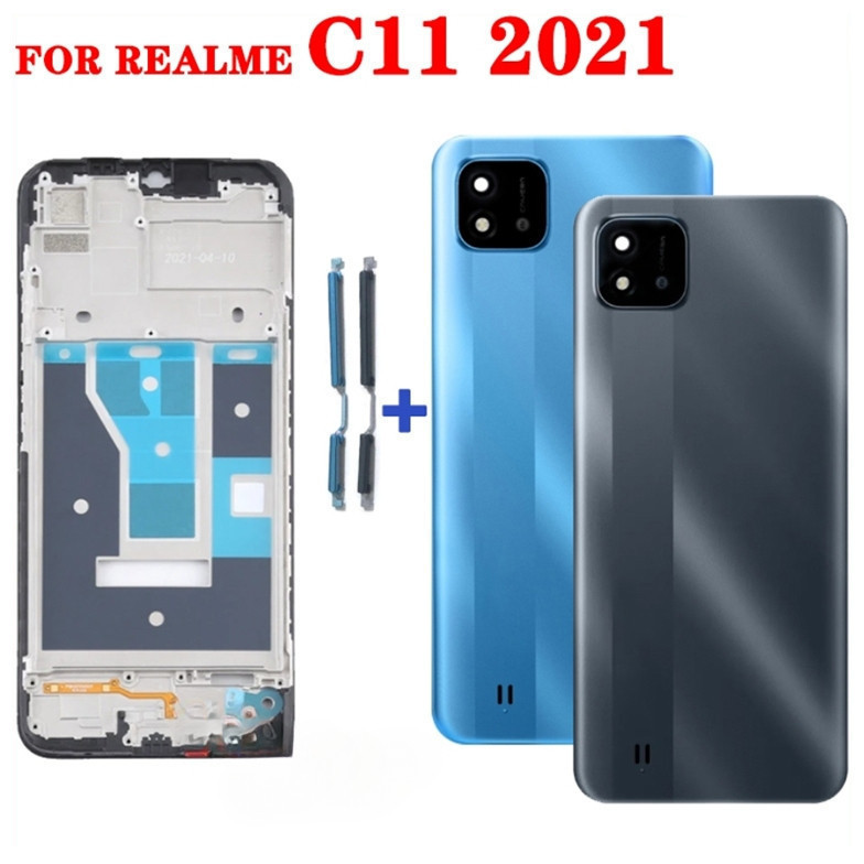 ที่อยู่อาศัยปกหลังสําหรับ OPPO Realme C11 2021 LCD กลางกรอบด้านหน้า Bezel ฝาครอบแบตเตอรี่ประตูเลนส์กล้องปุ่มอะไหล่
