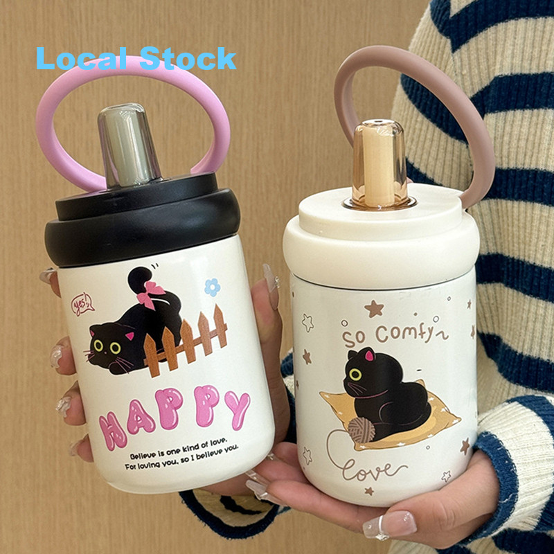【SayTH✨1-3 วัน】แก้วเก็บความร้อนลายการ์ตูนแมว 500มล. พร้อมหูจับ ผลิตจากสเตนเลส 316 Coffee Mug