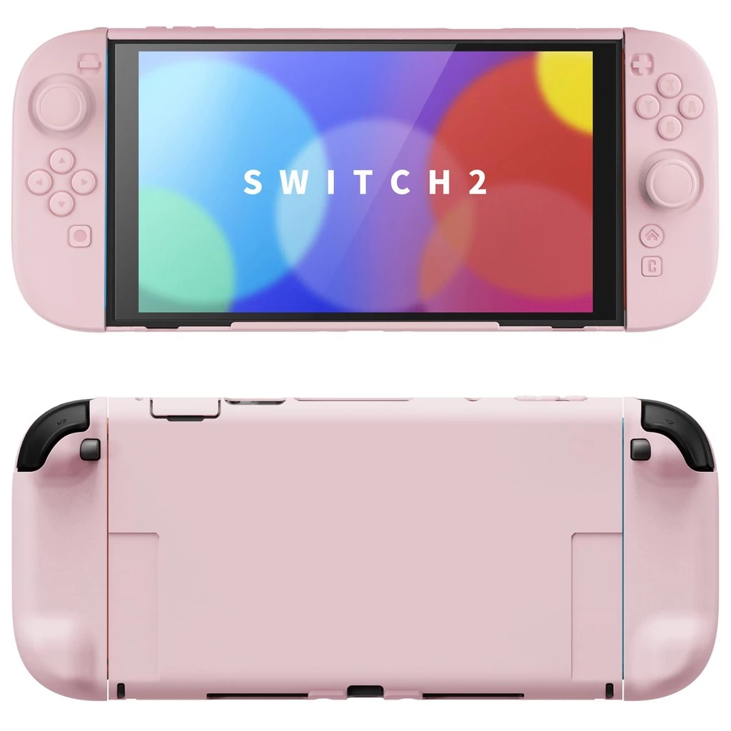 เคสแข็งสําหรับ Nintendo Switch 2 พร้อมขาตั้งพิเศษ & Thumb Grip Caps | การออกแบบแยก, ฝาครอบเปลือกเต็มตัวแบบป้องกัน Dockable, สีชมพู