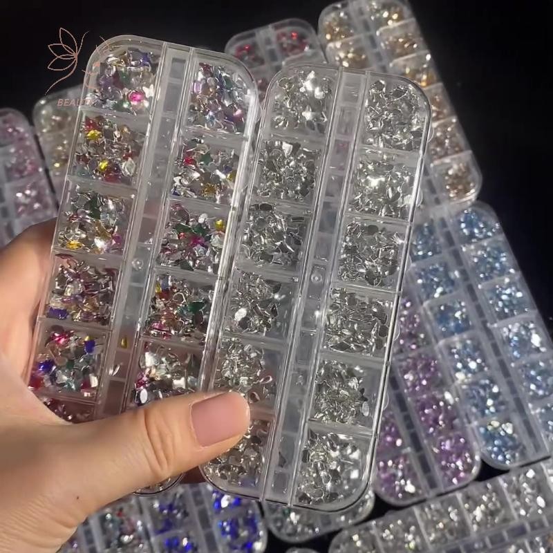 [maybeauty] Mix 3D Flatback Nail Rhinestones 12 กริดคริสตัลเพชรสําหรับเล็บ Glitter Charm ตกแต่ง DIY เล็บ Art Accessor {TH}
