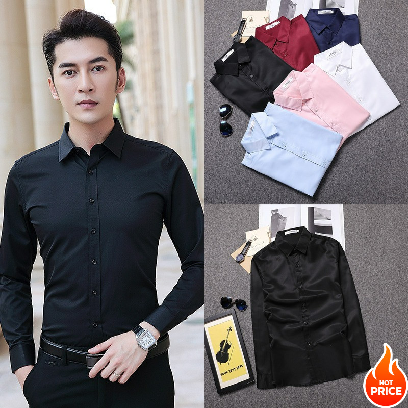 MR-DEER เสื้อเชิ๊ต แขนยาว ผู้ชาย แต่งกระดุมหน้า สีพื้น รุ่น 021