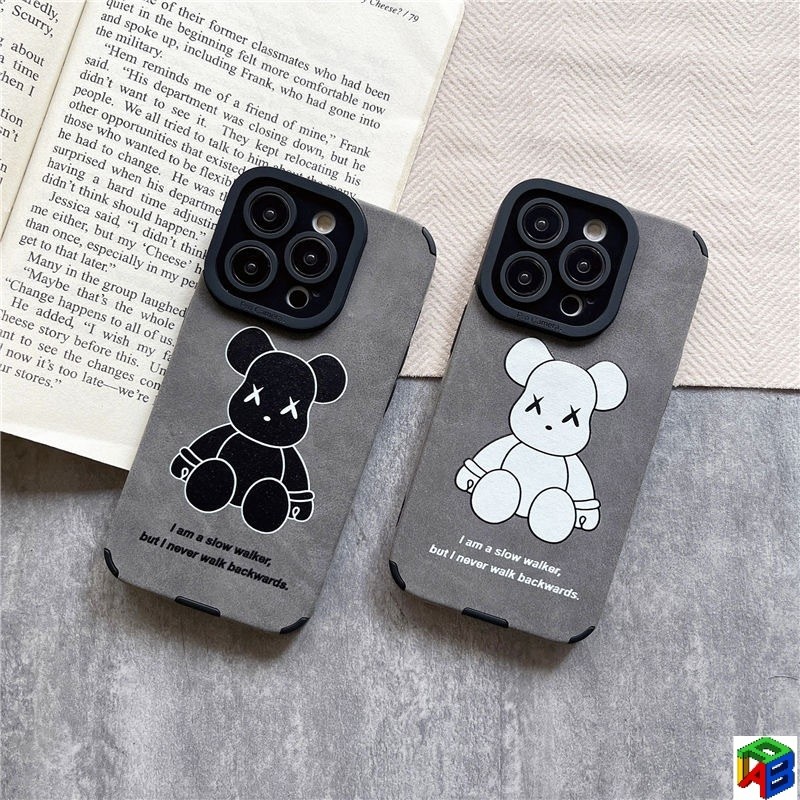 เหมาะสําหรับ iPhone 11pro Max 14/15/16Promax 11 12/13/6/7/8Plus/X Max/15/16 Pro อินเทรนด์หมีรุนแรงเคสโทรศัพท์หนังแกะรวมทุกอย่างนุ่มกันกระแทกป้องกันกรณี
