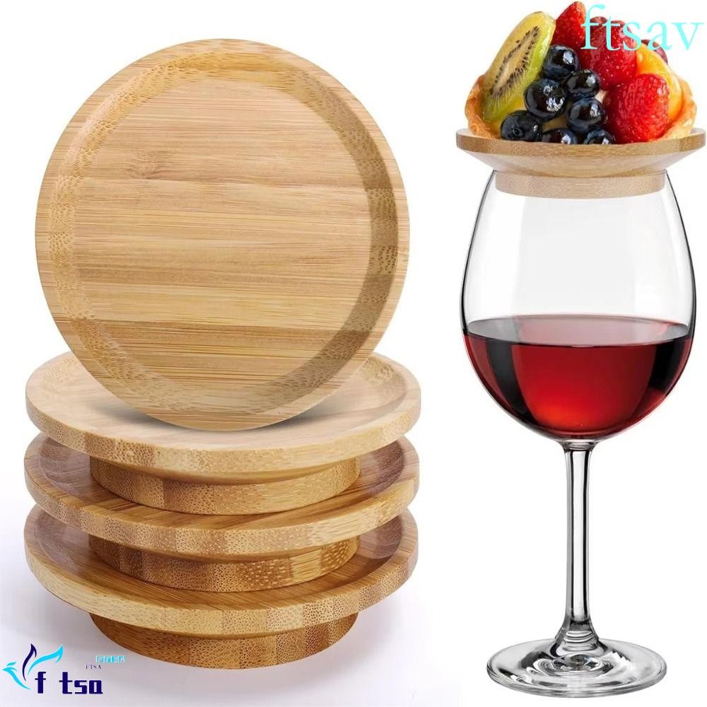 SWIFTSAVER 4 ชิ้นแก้วไวน์ Topper, Handmade Reusable Wine Glass ครอบคลุม,ถาดขนม Creative Anti-Splash Holder Leakproof ไม้สีแดงไวน์ฝาปิดร้านอาหาร